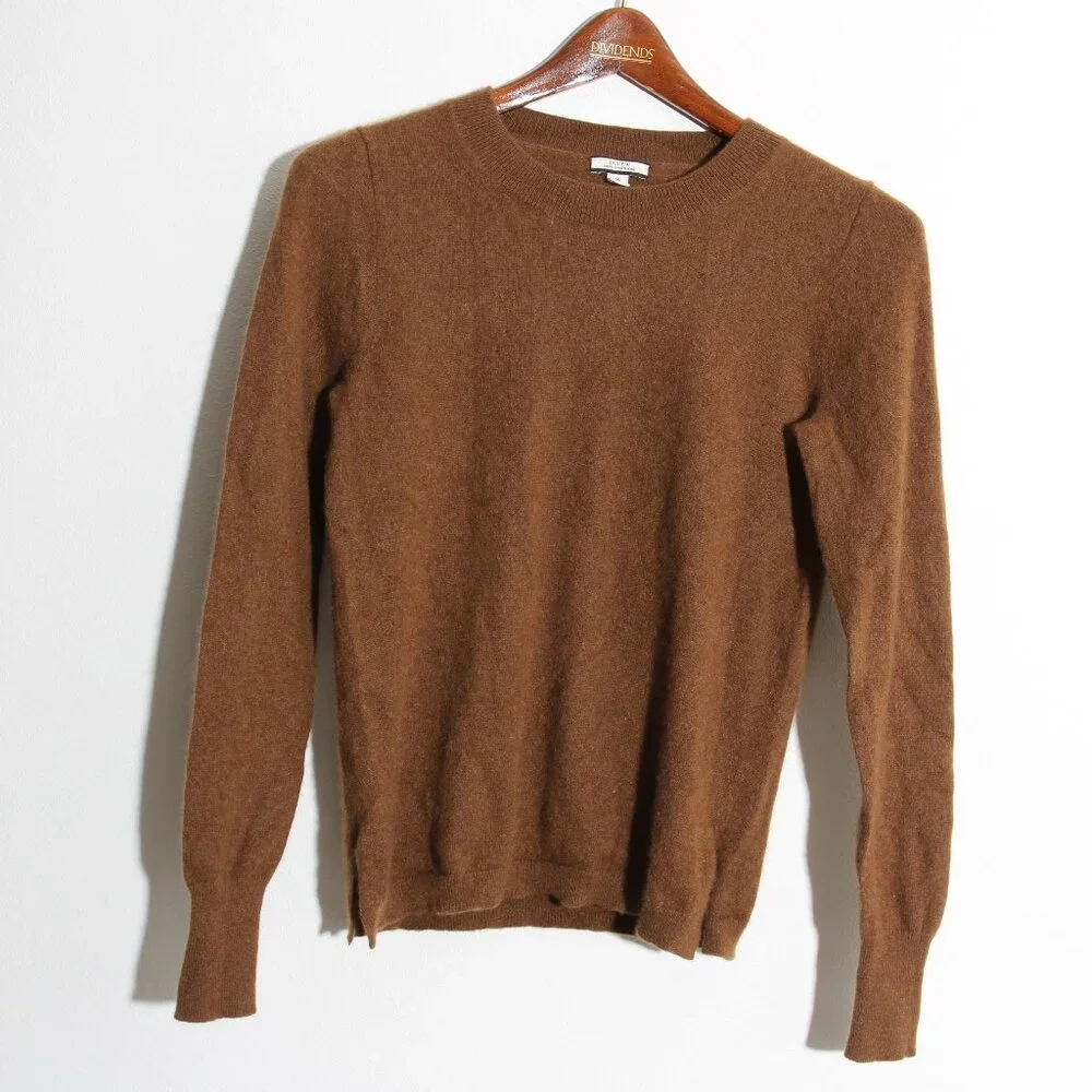 J. Crew 100% Cashmere Classic-Fit Crewneck Sweater Warm Tan Long Sleeve Sz Small
